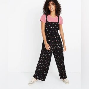 Madewell smocked crop jumpsuit in floral toss black size 0